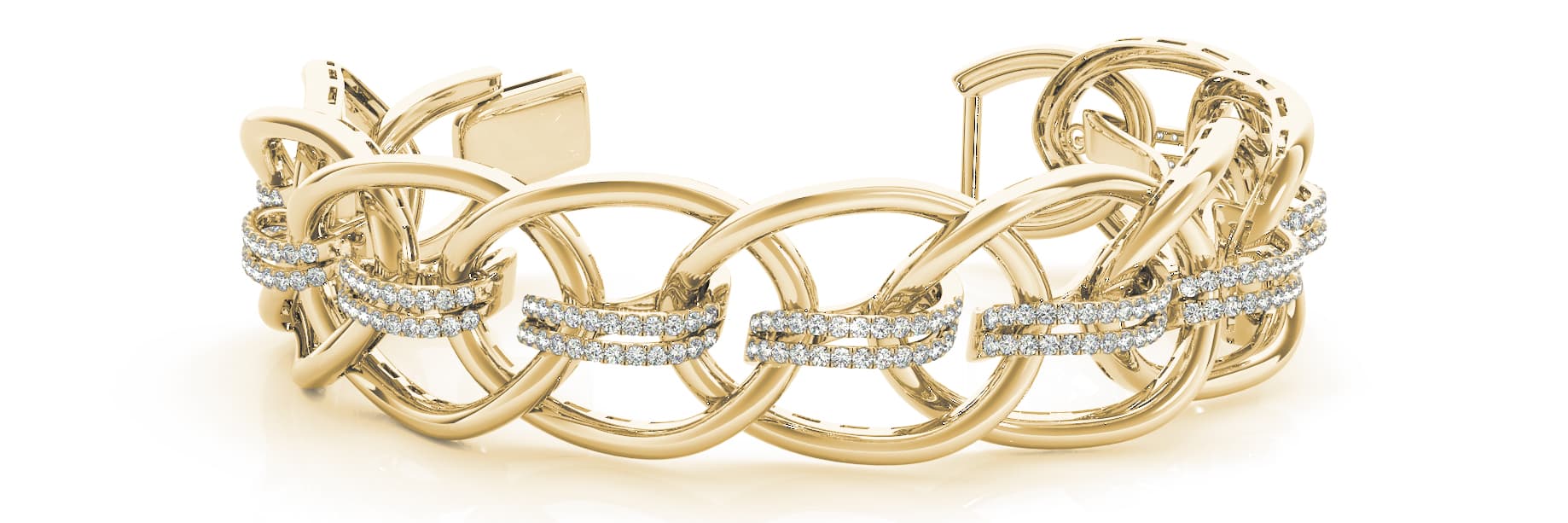 Lrg Double Interlock Link Bracelet (3 1/2 ct. tw.), Front view in yellow gold
