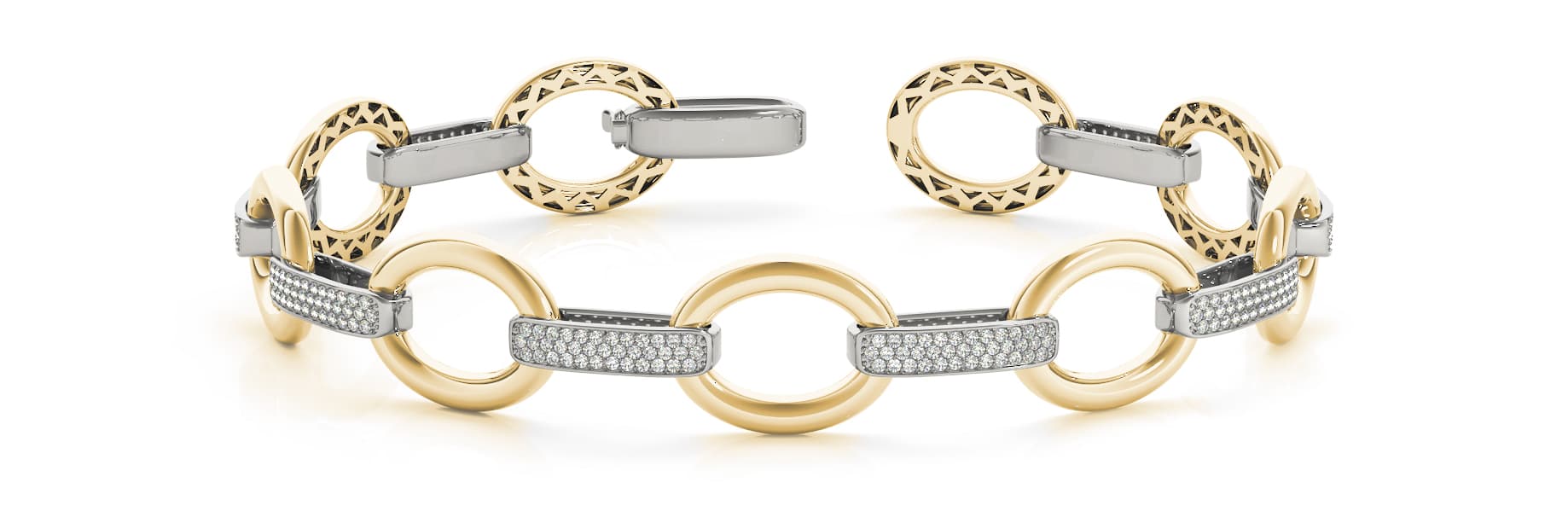 Large Link/dia connector Bracelet (2.22 ct. tw.), Front view in yellow gold