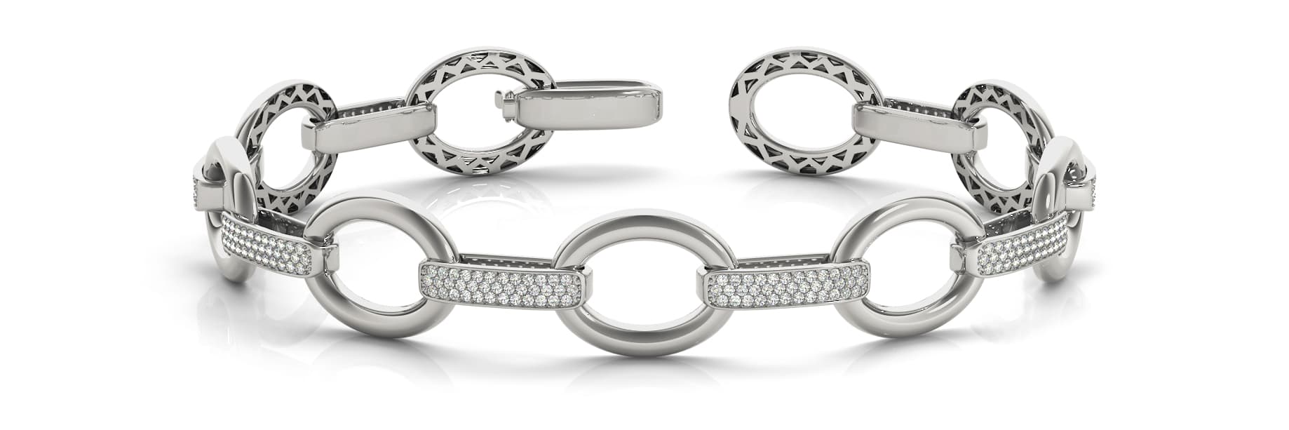 Large Link/dia connector Bracelet (2.22 ct. tw.), Front view in white gold or platinum