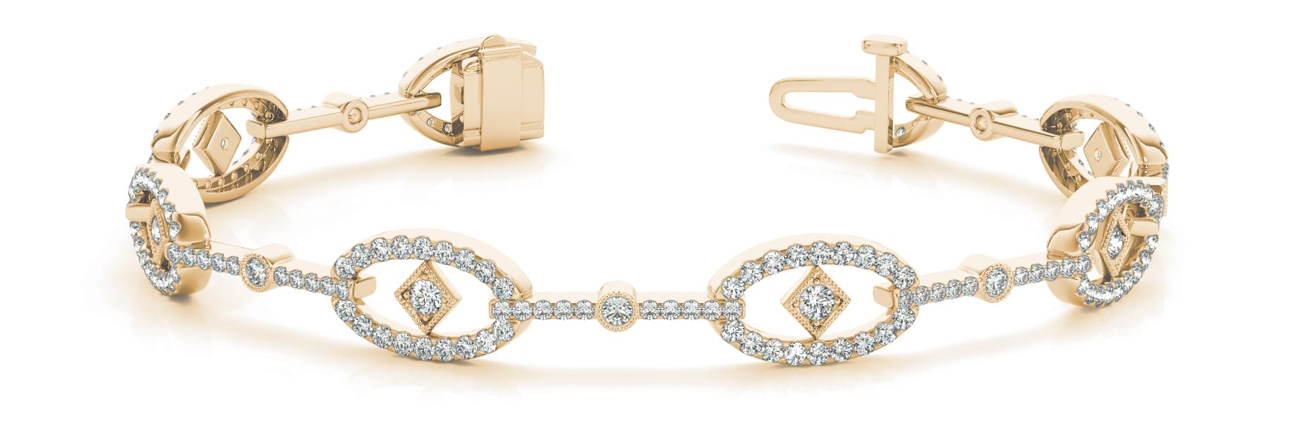Diamond Oval/bar Link Bracelet (1.98 ct. tw.), Front view in yellow gold