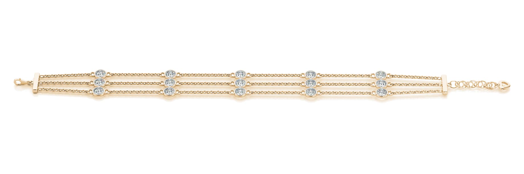 3 Row Diamond & Chain (3 ct. tw.), Front view in yellow gold
