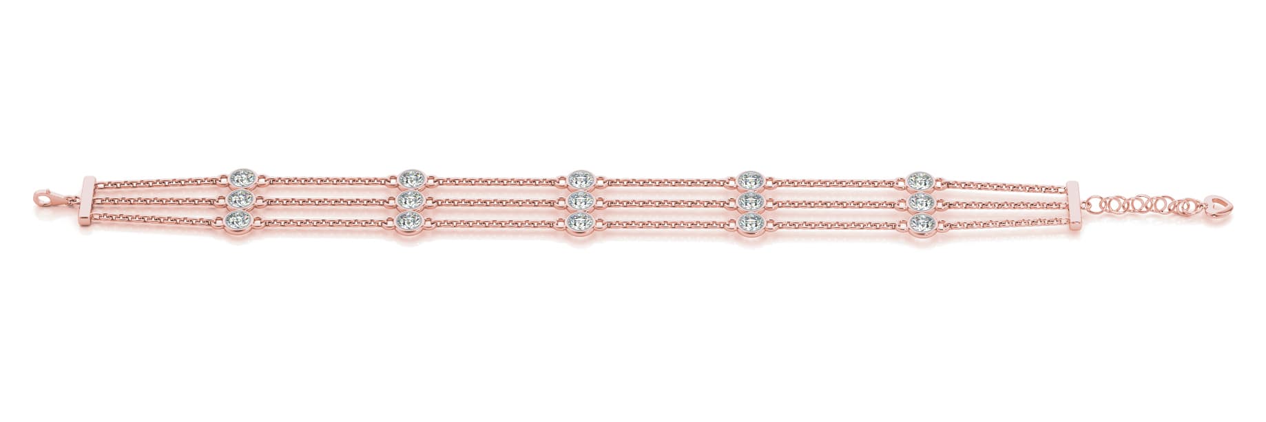 3 Row Diamond & Chain (2.4 ct. tw.), Front view in rose gold