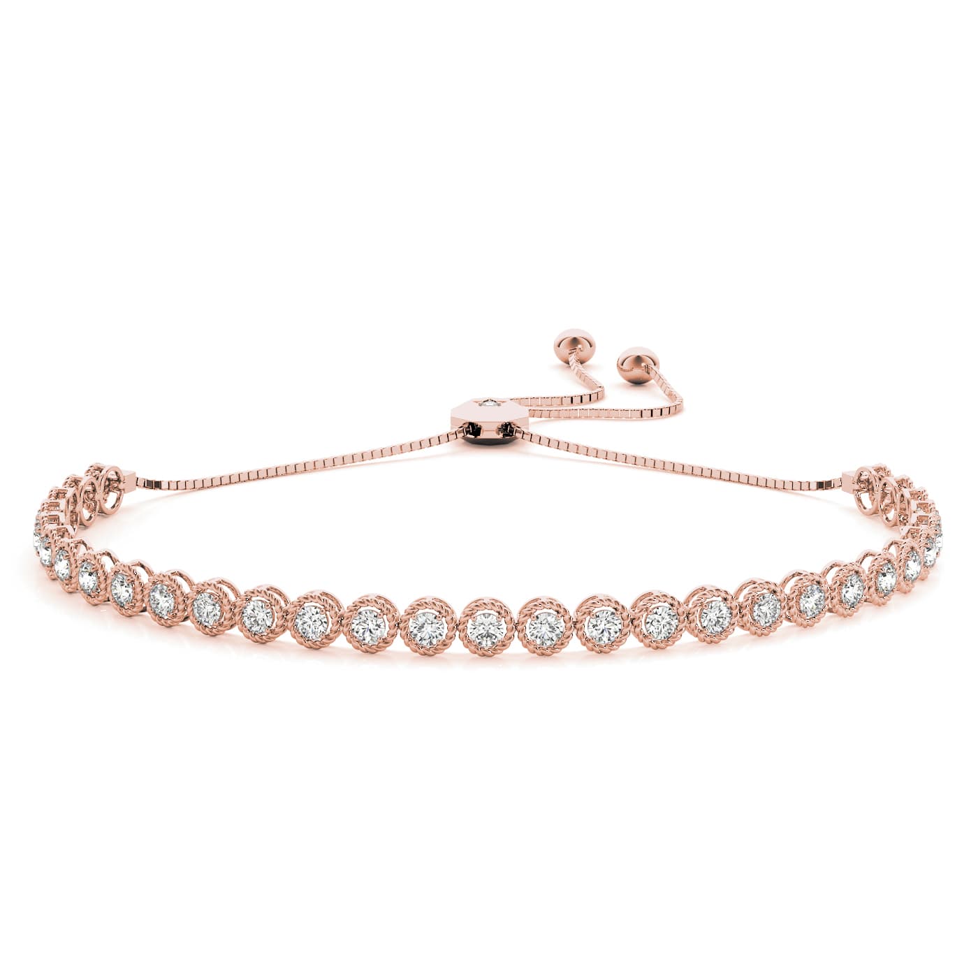 Milgrain Adjustable Bracelet (0.96 ct. tw.), Front view in rose gold