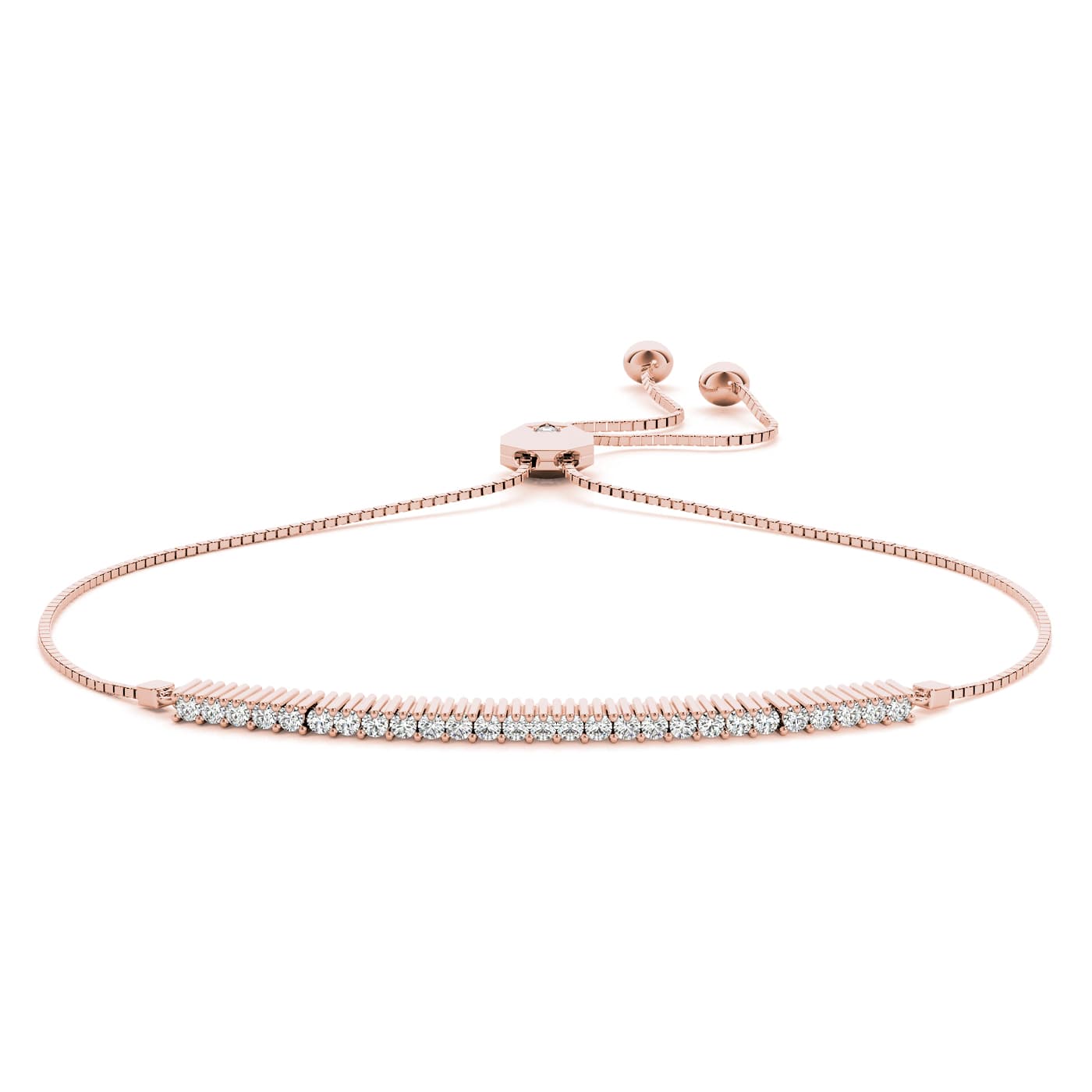 Diamond Bar Bolo Bracelet (3/8 ct. tw.), Front view in rose gold