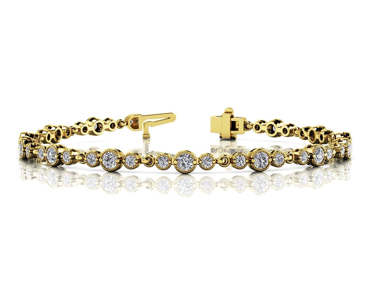 Bezel Set Milgrain Bracelet (2 3/8 ct. tw.), Front view in yellow gold