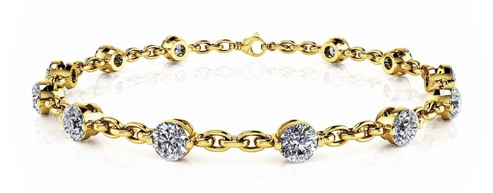 Single Prong Chain Link Bracelets (2.08 ct. tw.), Side view in white gold or platinum