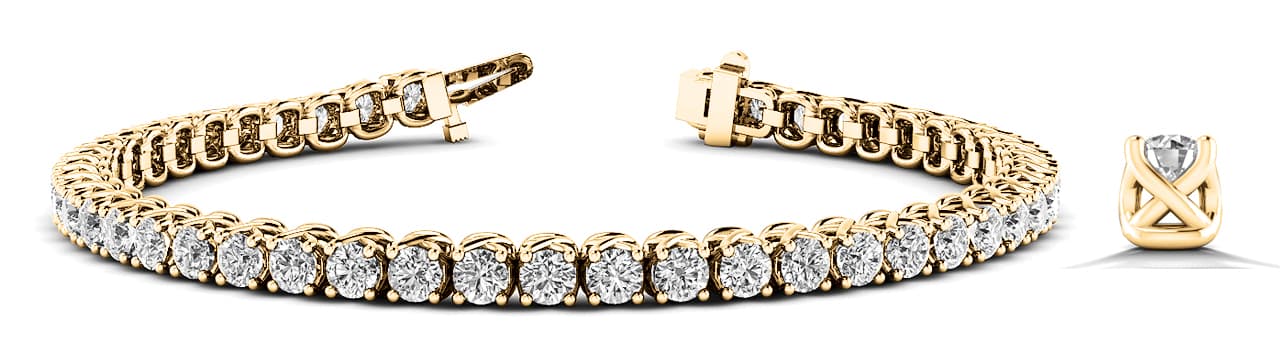 4 Prong Inline Bracelet (6.72 ct. tw.), Front view in yellow gold