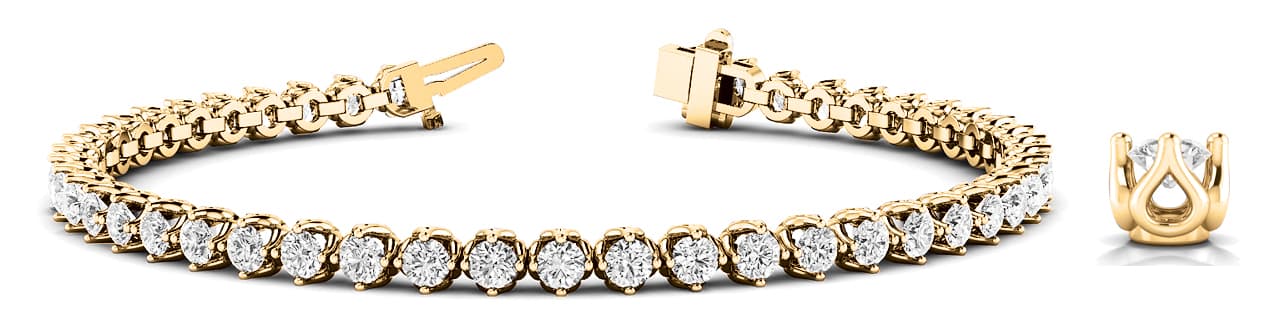 4 Prong Inline Bracelet (3.18 ct. tw.), Front view in yellow gold
