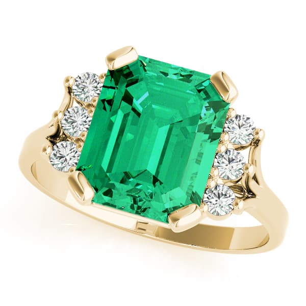 Solitaire Plus Emerald Color Ring (0.18 ct. tw.), Front view in yellow gold