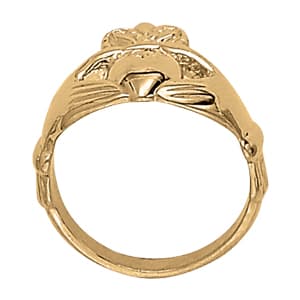 Religious Heart Love Irish Claddagh Celtic Ring, Side view in white gold or platinum