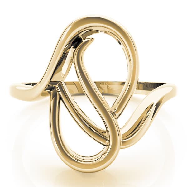 Solitaire Abstract Engagement Ring, style 80041, On hand view in yellow gold