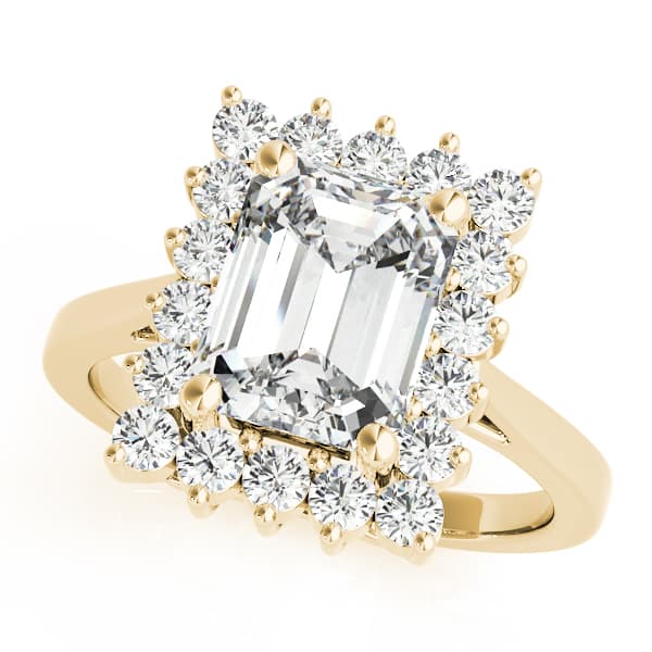 Solitaire Halo Emerald-Cut Engagement Ring, style 80068, Front view in yellow gold
