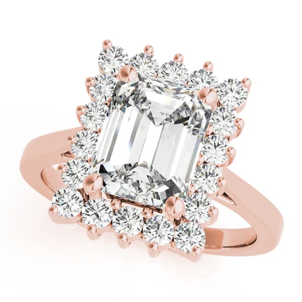 Solitaire Halo Emerald-Cut Engagement Ring, style 80068, Front view in rose gold