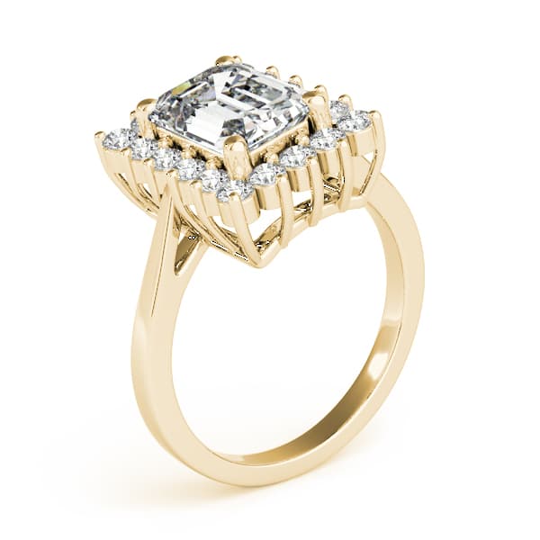 Solitaire Halo Emerald-Cut Engagement Ring, style 80068, Angle view in yellow gold