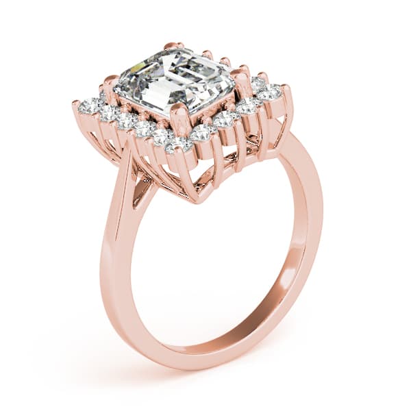 Solitaire Halo Emerald-Cut Engagement Ring, style 80068, Angle view in rose gold