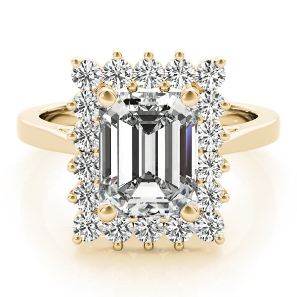 Solitaire Halo Emerald-Cut Engagement Ring, style 80068, On hand view in yellow gold