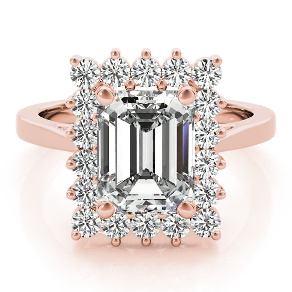 Solitaire Halo Emerald-Cut Engagement Ring, style 80068, On hand view in rose gold