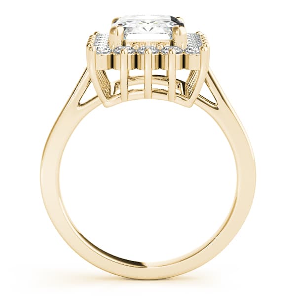 Solitaire Halo Emerald-Cut Engagement Ring, style 80068, Side view in yellow gold