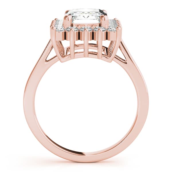 Solitaire Halo Emerald-Cut Engagement Ring, style 80068, Side view in rose gold