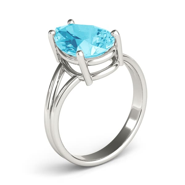 Pear Gemstone Ring, Angle view in white gold or platinum
