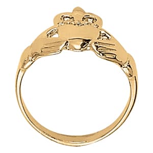 Religious Claddagh Fashion Ring, Side view in white gold or platinum