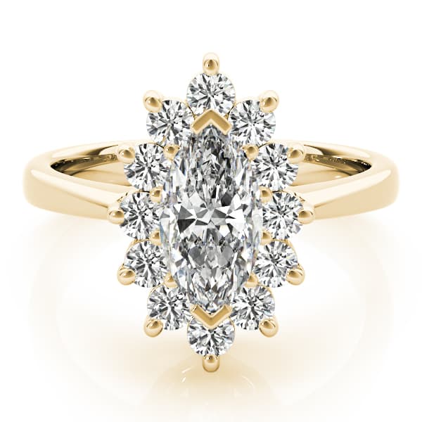 Marquise Halo Engagement Ring, style 80096, On hand view in yellow gold