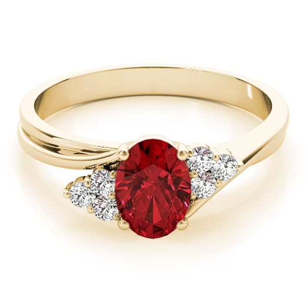 Oval Gemstone Ring (1/8 ct. tw.), On hand view in yellow gold
