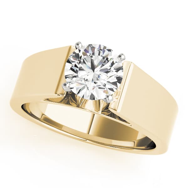 Wide Cathedral Solitaire Engagement Ring, style 80128, Front view in yellow gold