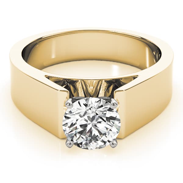 Wide Cathedral Solitaire Engagement Ring, style 80128, On hand view in yellow gold