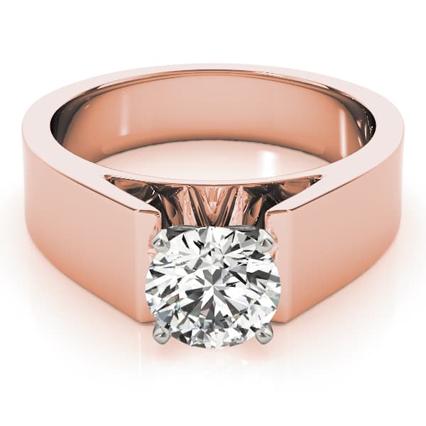 Wide Cathedral Solitaire Engagement Ring, style 80128, On hand view in rose gold