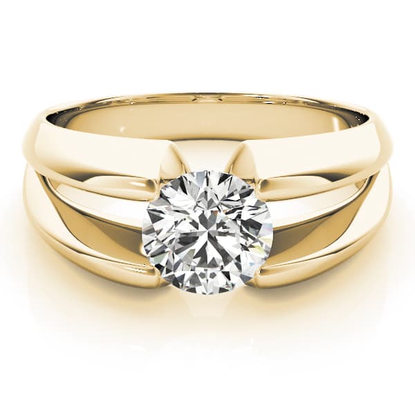 Solitaire Split Shank Engagement Ring, style 80131, On hand view in yellow gold