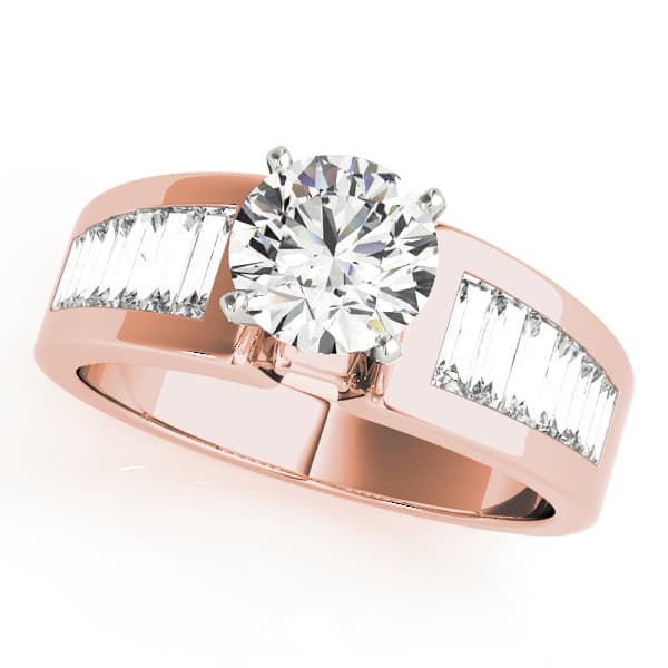 Wide Channel-Set Straight Baguette Engagement Ring, style 80143, Front view in rose gold