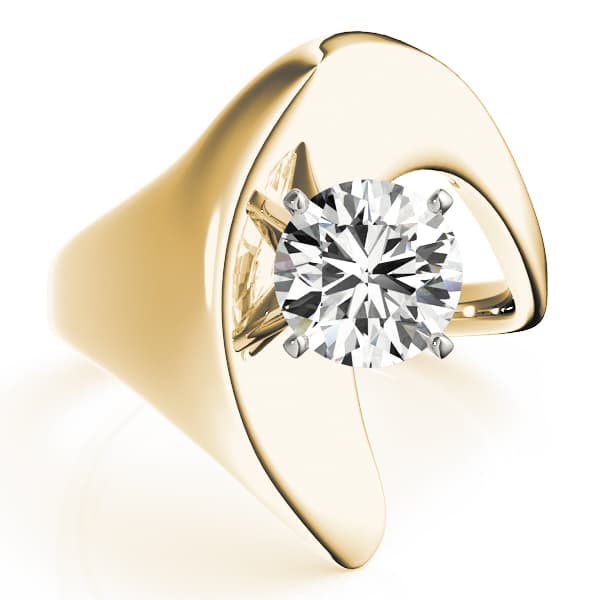 Solitaire Swirl Engagement Ring, style 80149, On hand view in yellow gold