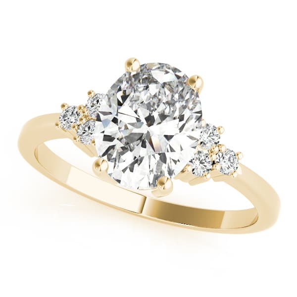 Solitaire Plus Cluster Sides Engagement Ring, style 80187, Front view in yellow gold