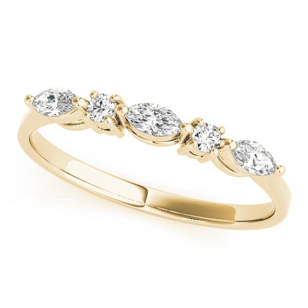 Alternating Round & Marquise Wedding Band (1/4 ct. tw.), Front view in yellow gold