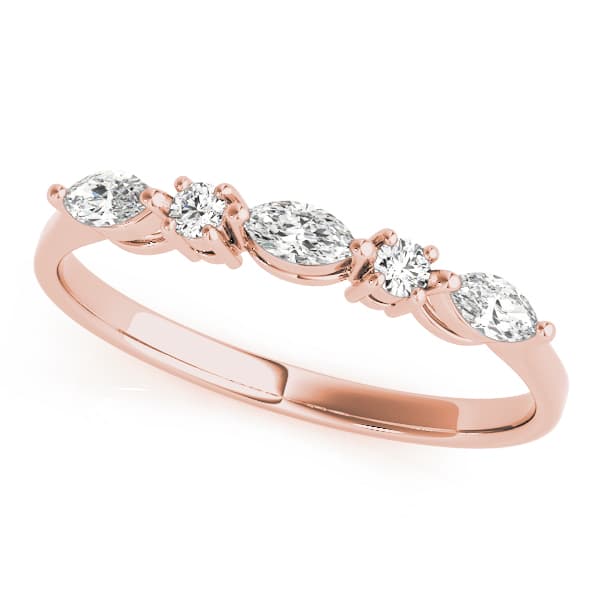 Alternating Round & Marquise Wedding Band (1/4 ct. tw.), Front view in rose gold