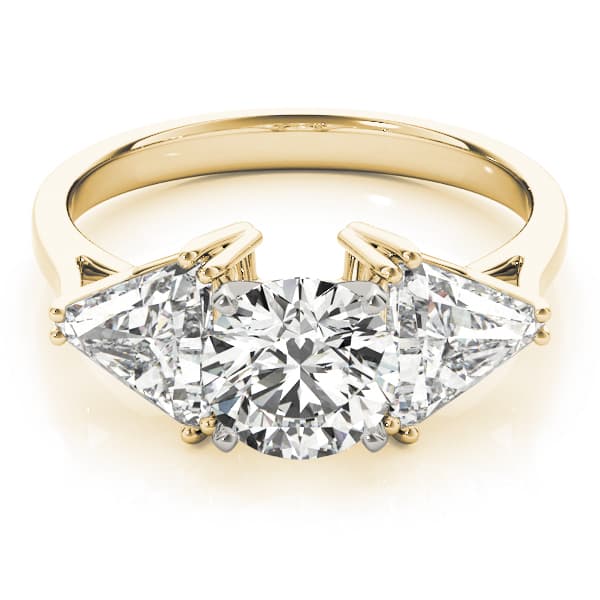3-Stone Trillion Engagement Ring, style 80360, On hand view in yellow gold