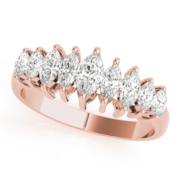 Fancy Shape Marquise Wedding Bands (1.05 ct. tw.), Front view in rose gold