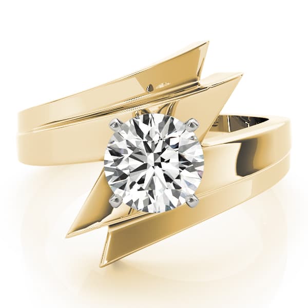 Bypass Solitaire Round Engagement Ring, style 80655, On hand view in yellow gold