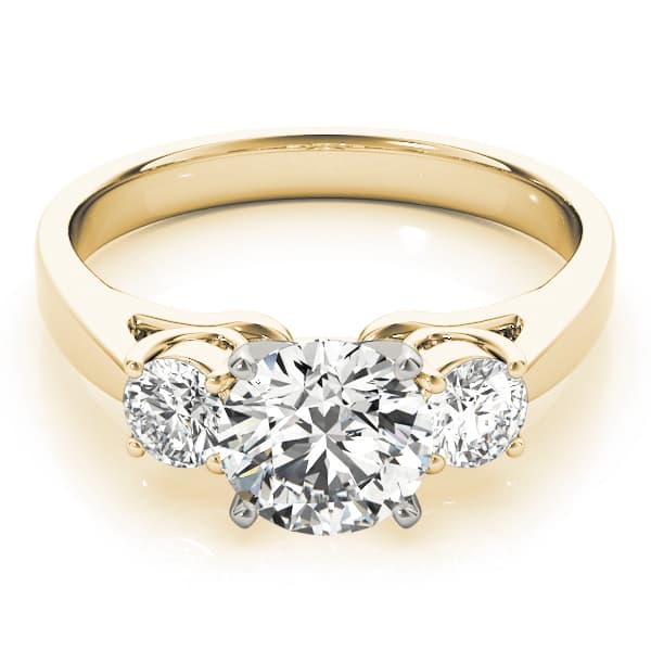 3 Stone Round Engagement Ring, style 80767, On hand view in yellow gold