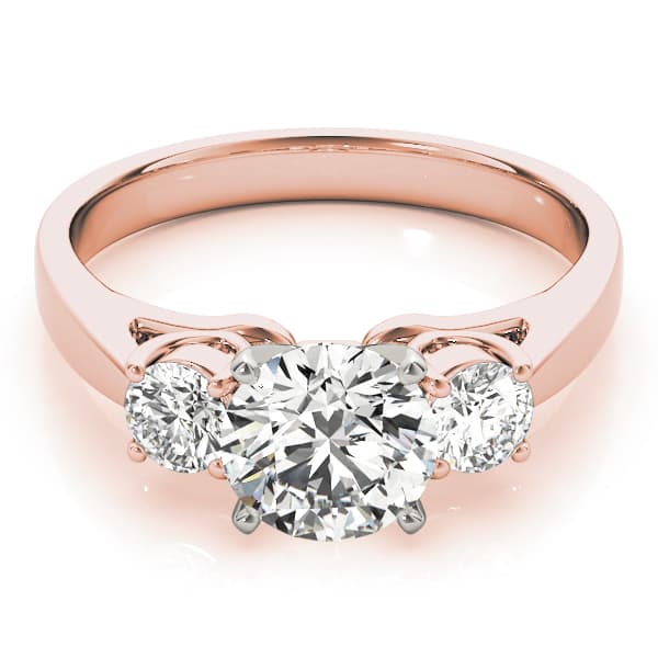 3 Stone Round Engagement Ring, style 80767, On hand view in rose gold