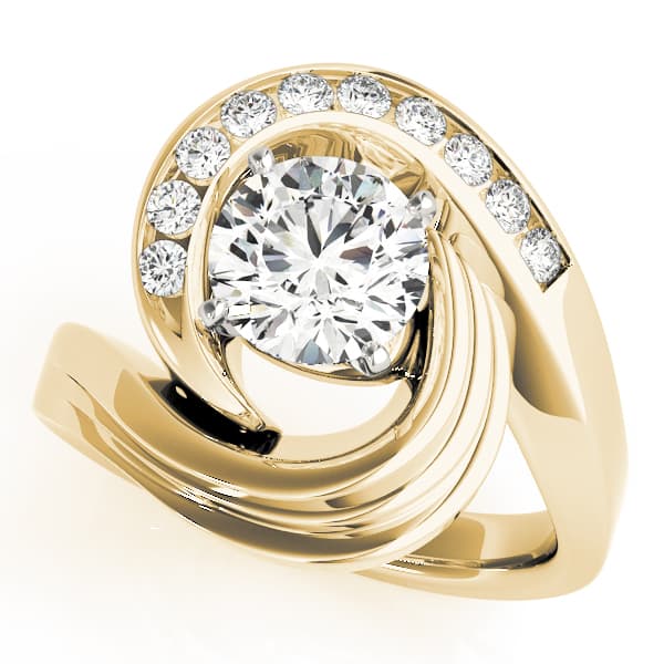 Channel Set Swirl Solitaire Engagement Ring, style 80775, Front view in yellow gold