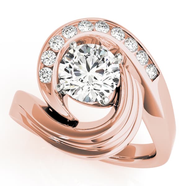 Channel Set Swirl Solitaire Engagement Ring, style 80775, Front view in rose gold