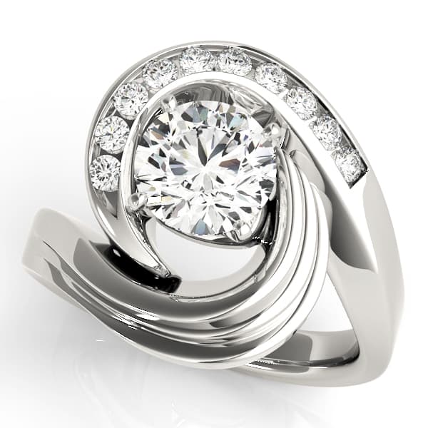 Channel Set Swirl Solitaire Engagement Ring — style 80775 in 10k White Gold