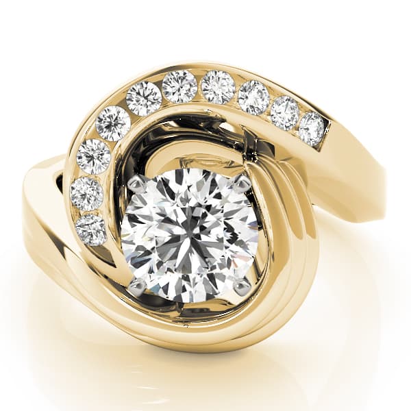 Channel Set Swirl Solitaire Engagement Ring, style 80775, On hand view in yellow gold