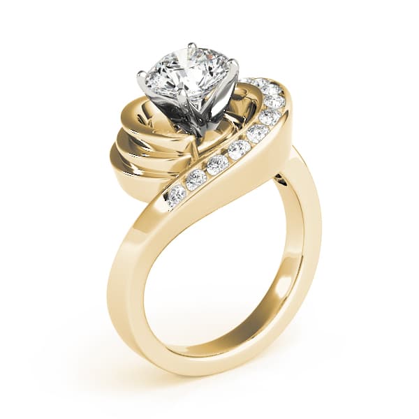 Channel Set Swirl Solitaire Engagement Ring, style 80775, Top view in yellow gold