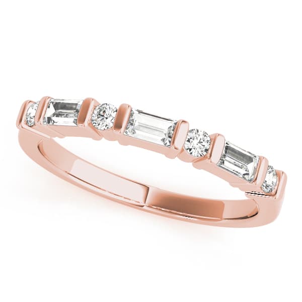 Alternating Round & Baguette Wedding Band (0.46 ct. tw.), Front view in rose gold