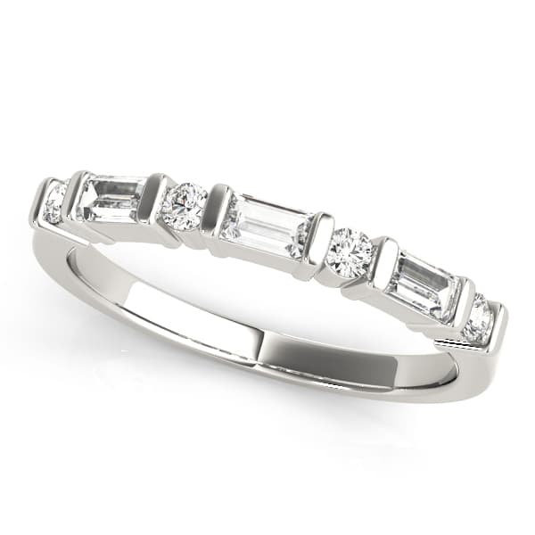 Alternating Round & Baguette Wedding Band — View 1