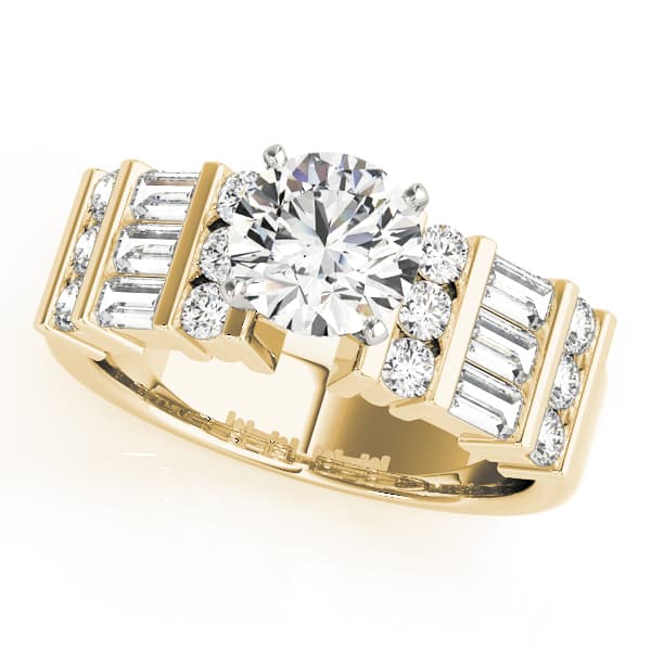 Alternating Round & Baguette Engagement Ring, style 81009, Front view in yellow gold