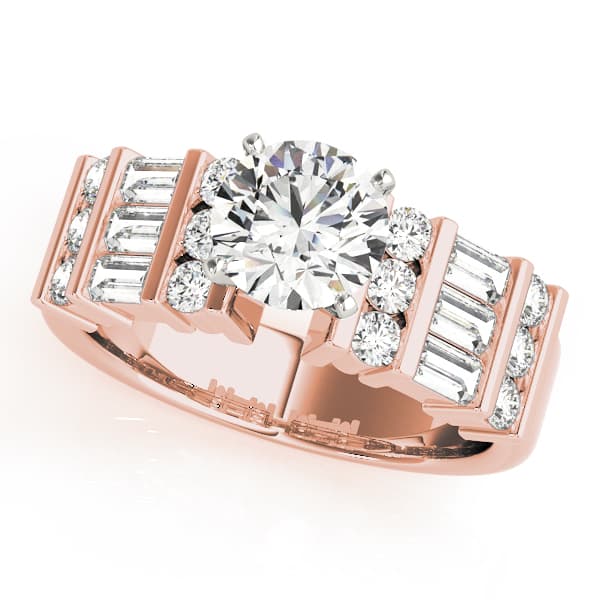 Alternating Round & Baguette Engagement Ring, style 81009, Front view in rose gold